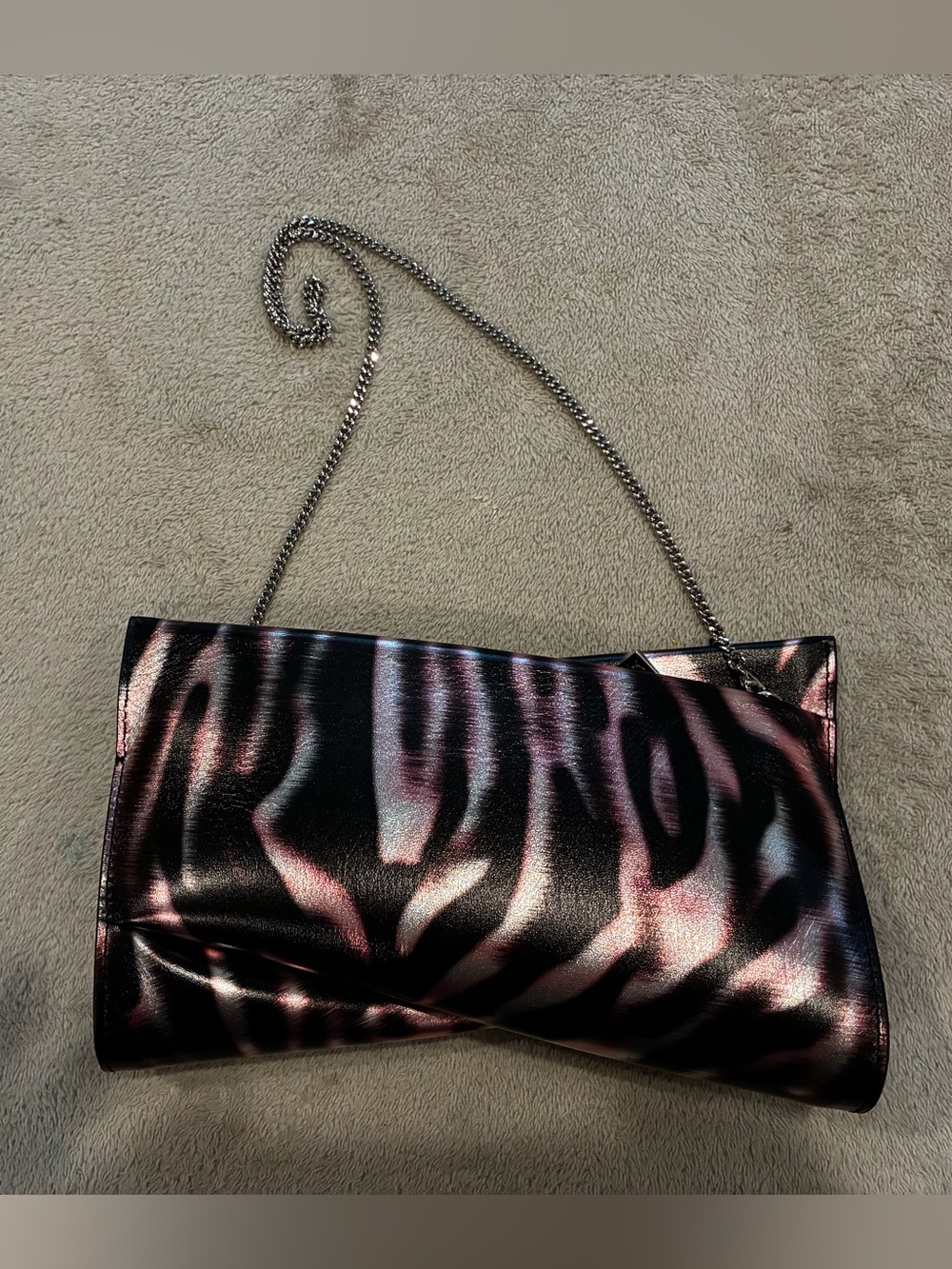 Christian Louboutin Metallic Pink and Black Zebra Chain Clutch